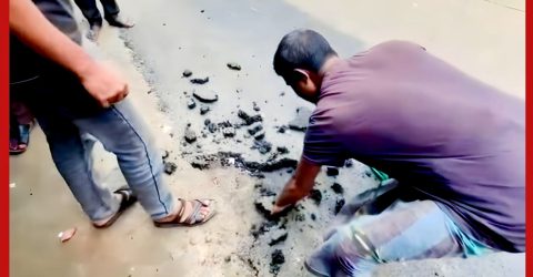 কাউনিয়ায় কোটি টাকার রাস্তায় হাতেই উঠছে কার্পেটিং, ভিডিও ভাইরাল