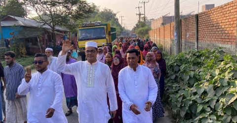 শ্রীপুরে গ্রাম্য বৈঠকে আফাজ উদ্দিন মোল্লার নেতৃত্বে বিশাল মিছিল