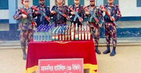 শেরপুরে বিজিবির অভিযানে ২১৬ বোতল ভারতীয় মদ জব্দ